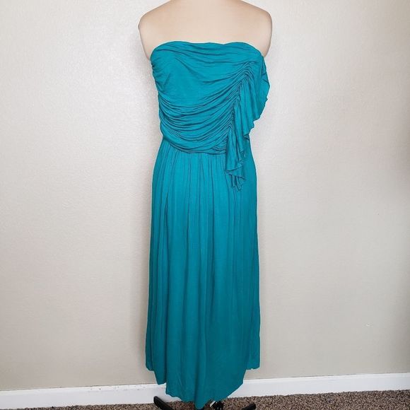 J. Crew Dresses & Skirts - 5. J.crew 12 Turquoise Strapless Jersey Ruffle ruched Midi Dress
